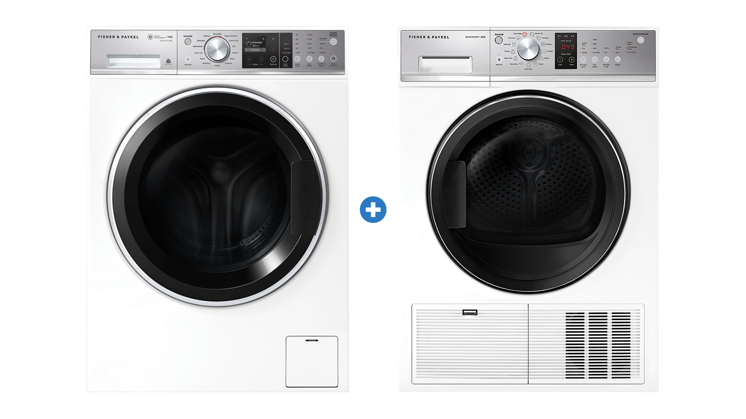 Fisher & Paykel 11kg Front Loading Washing Machine & 8kg Heat Pump Condenser Dryer Package - White