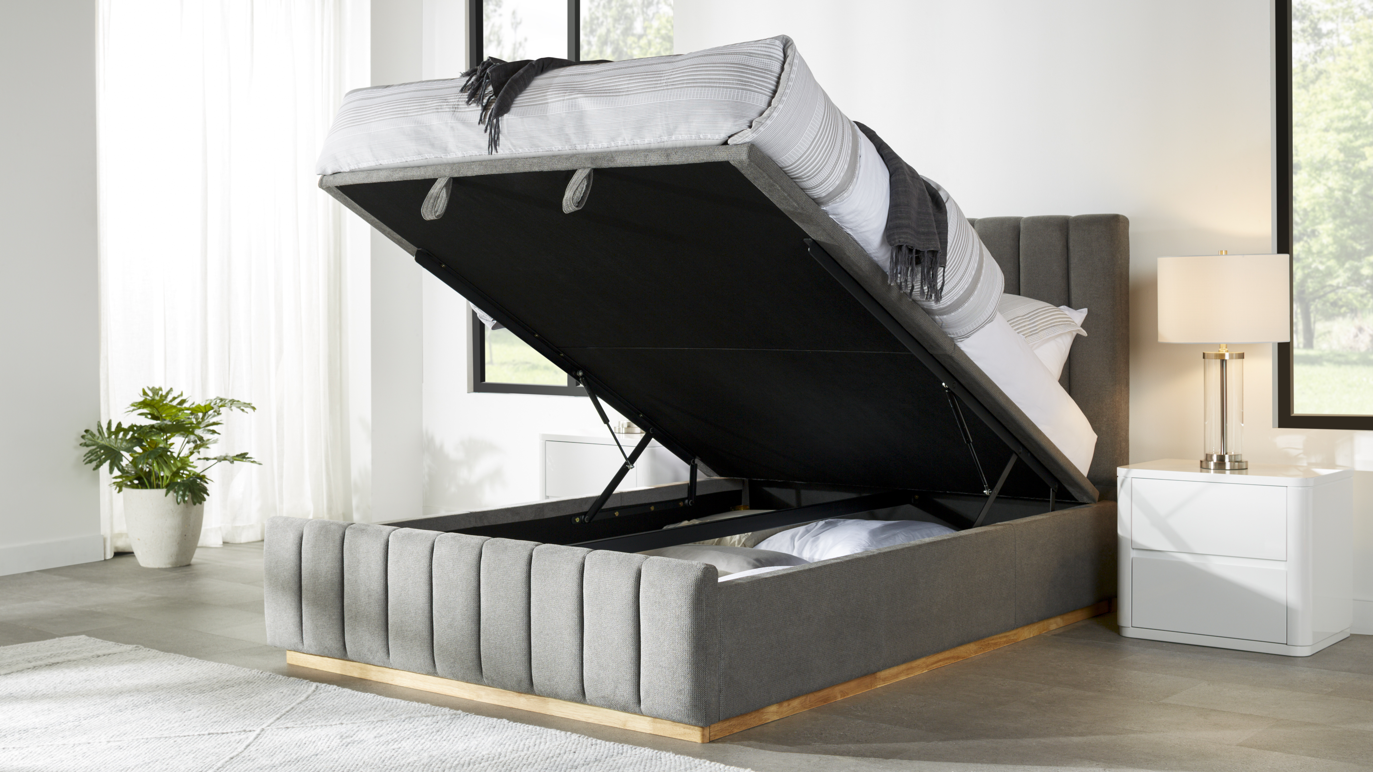 Olivia Queen Gas Lift Storage Bed Frame - Charcoal
