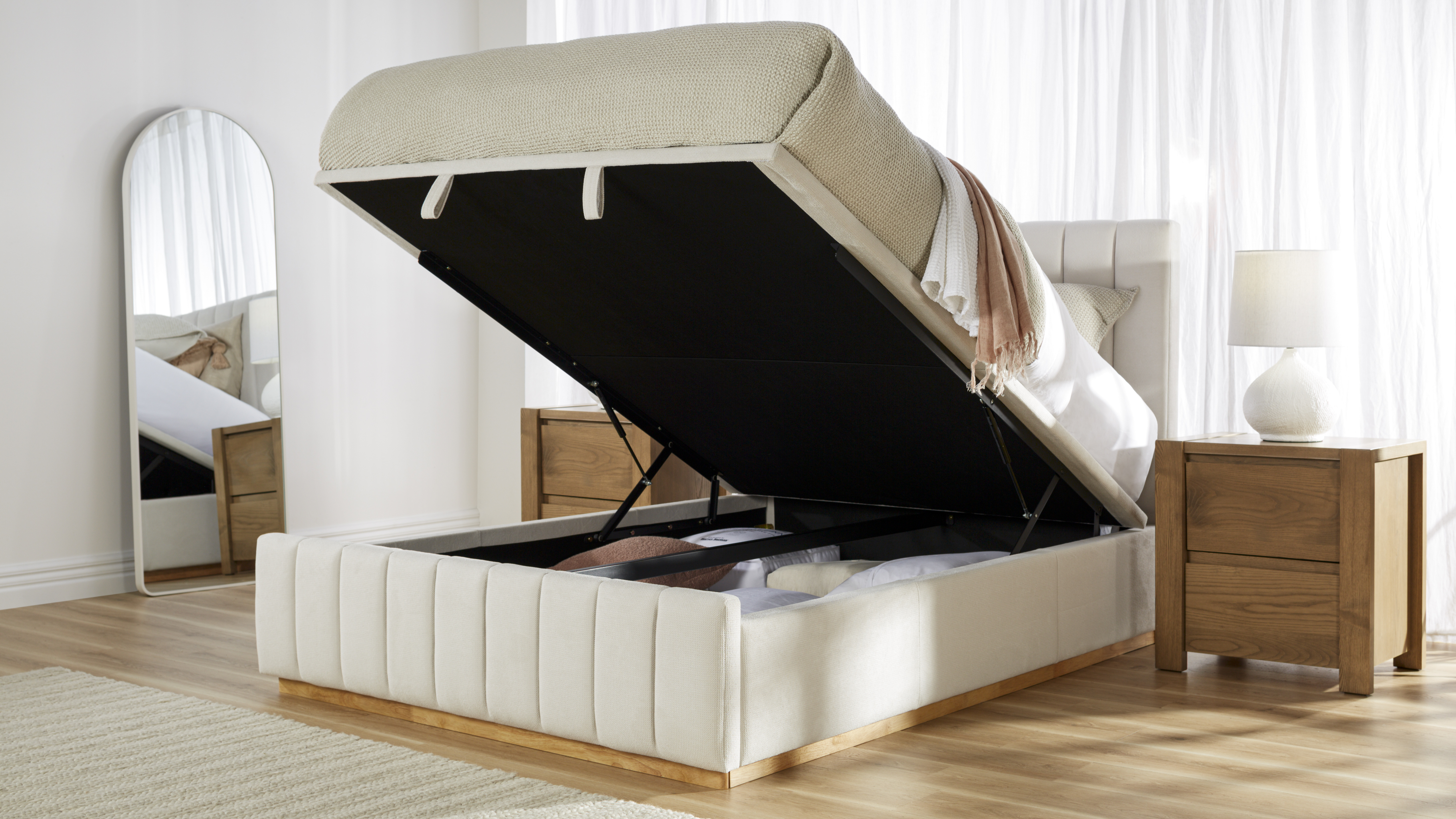 Olivia Super King Gas Lift Storage Bed Frame - Snow