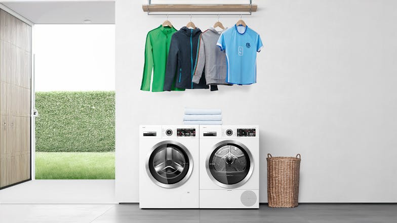 Bosch 10kg Front Loading Washing Machine & 9kg Heat Pump Condenser Dryer Package - White