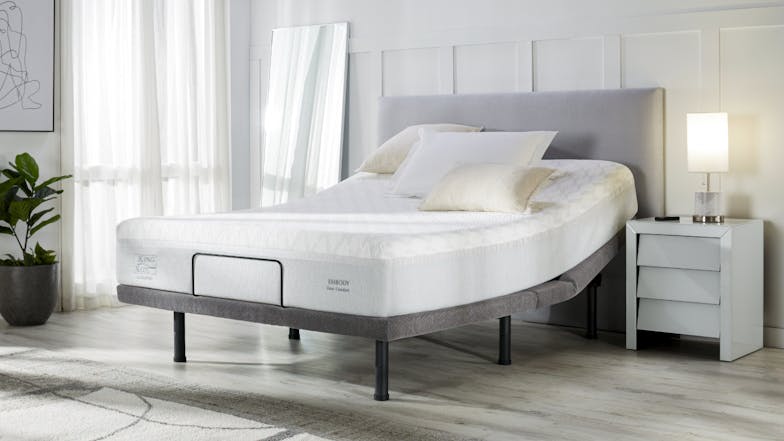 King Coil Embody Firm Queen Mattress with Renew Zero Clearance Dark Grey Adjustable Base by A.H Beard