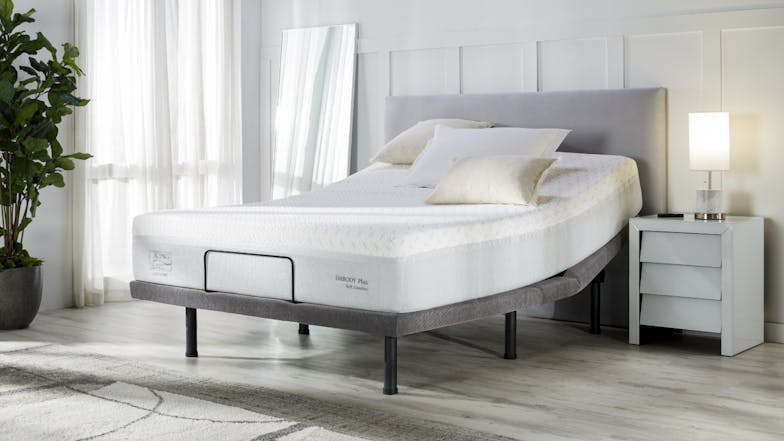 King Coil Embody Plus Soft Queen Mattress with Renew Zero Clearance Dark Grey Adjustable Base by A.H Beard