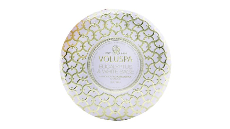 Voluspa 3 Wick Decorative Tin Candle - Eucalyptus & White Sage - 340g/12oz