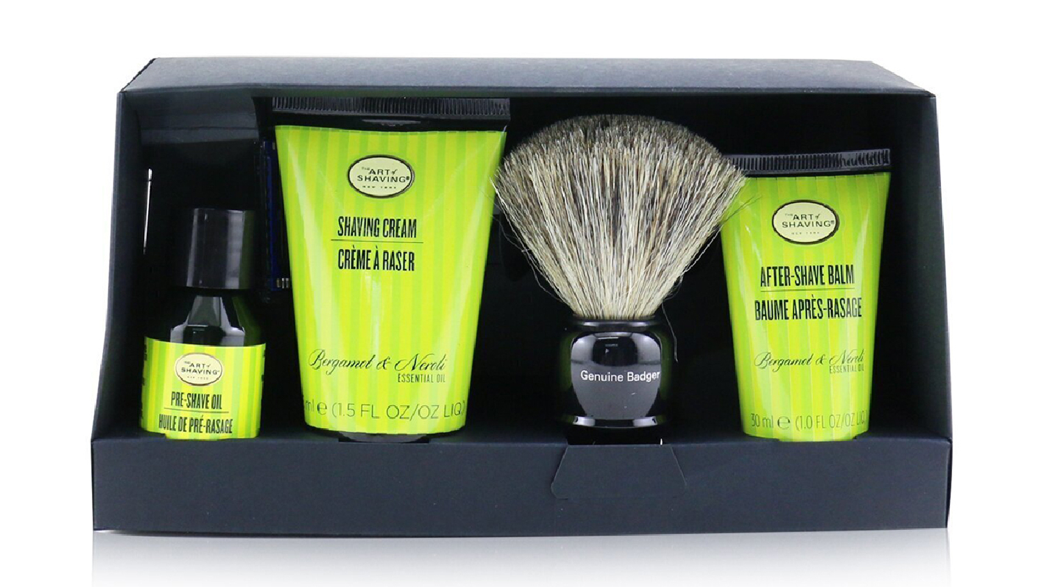 The Art Of Shaving The Four Elements of The Perfect Shave Set with Bag - Bergamot and Neroli : Pre Shave Oil + Shave Crm + A/S Balm + Brush + Razor - 5pcs+1Bag