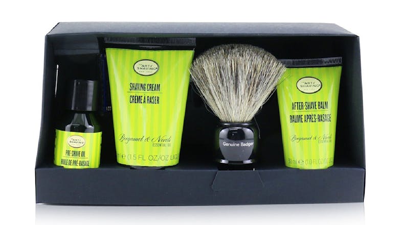 The Art Of Shaving The Four Elements of The Perfect Shave Set with Bag - Bergamot and Neroli : Pre Shave Oil + Shave Crm + A/S Balm + Brush + Razor - 5pcs+1Bag