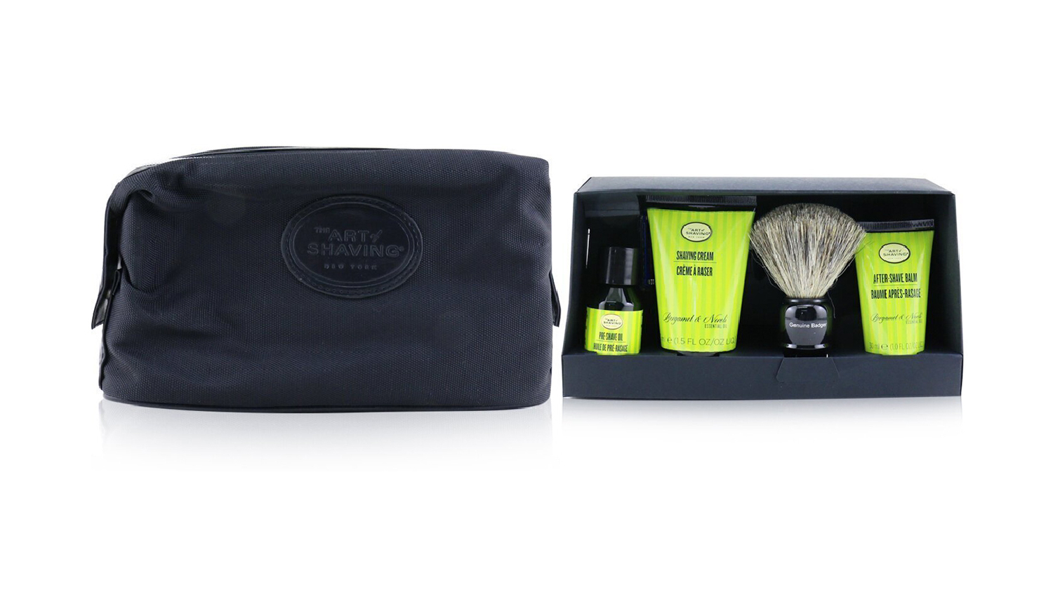 The Art Of Shaving The Four Elements of The Perfect Shave Set with Bag - Bergamot and Neroli : Pre Shave Oil + Shave Crm + A/S Balm + Brush + Razor - 5pcs+1Bag