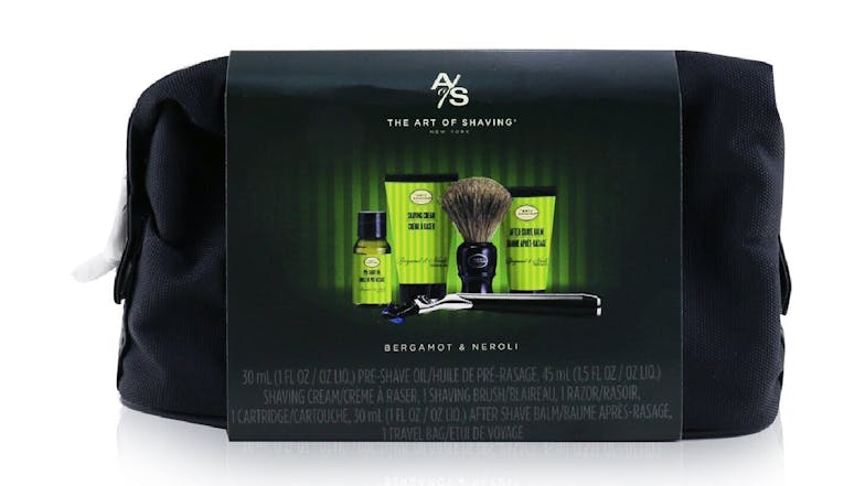 The Art Of Shaving The Four Elements of The Perfect Shave Set with Bag - Bergamot and Neroli : Pre Shave Oil + Shave Crm + A/S Balm + Brush + Razor - 5pcs+1Bag