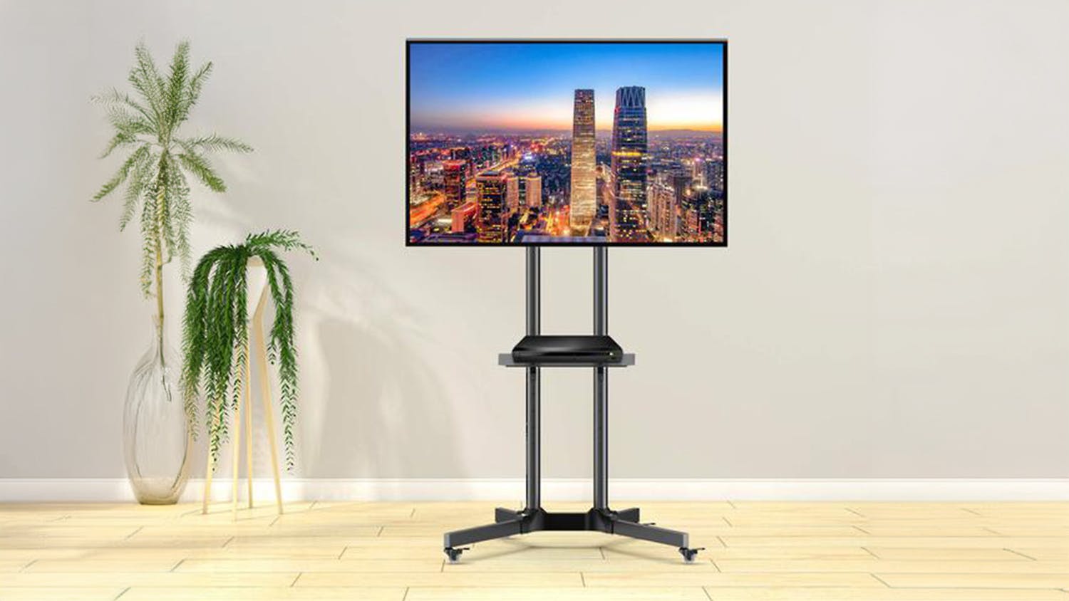 Perlesmith 32" to 65" Universal TV Mountable Floor Stand with Castors and Shelf - Black (PSTVMC01)