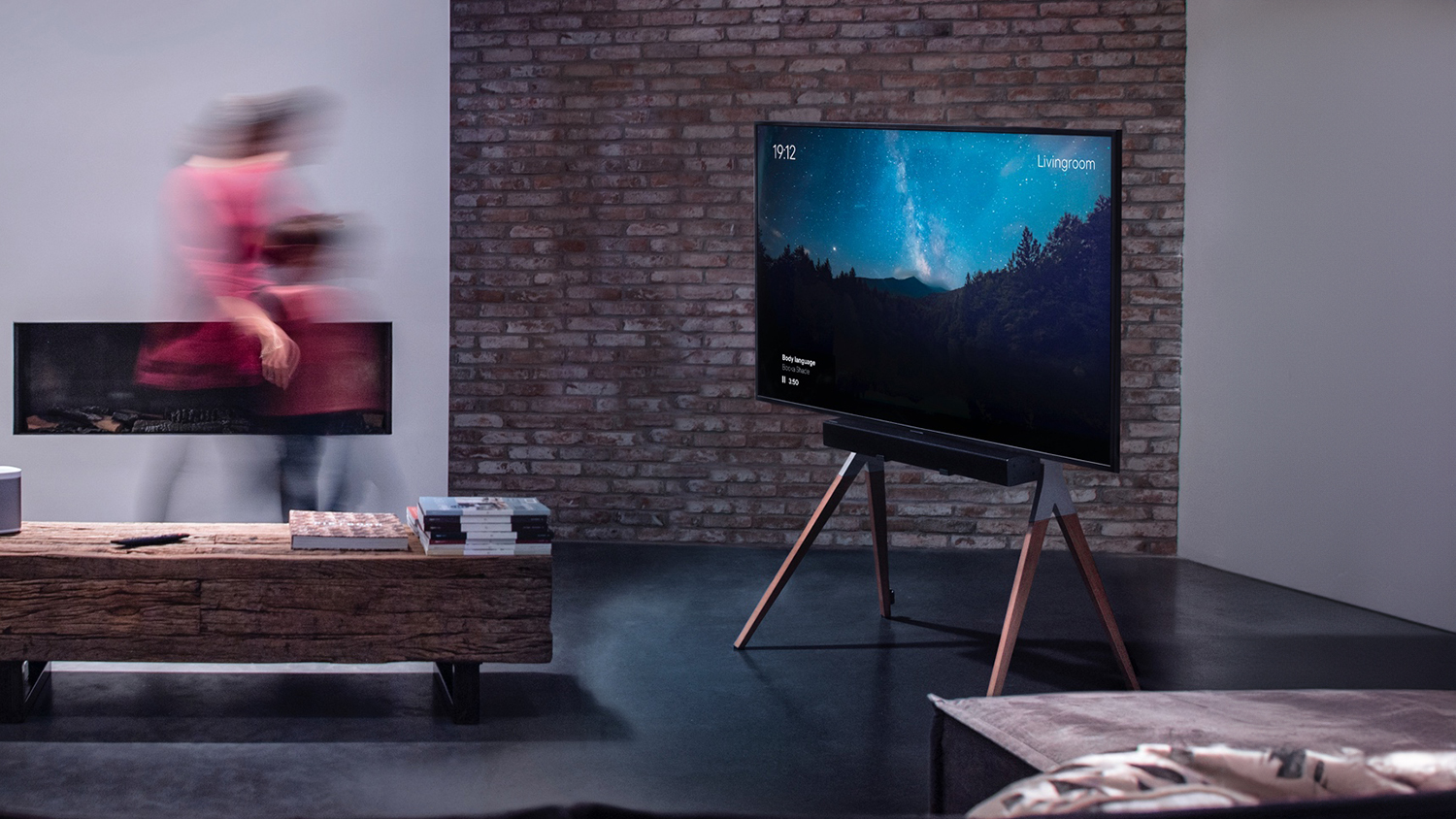 One For All Floor Stand for 32" to 70” TV with Soundbar Holder - Flat Design - Walnut & Gun Metal (WM 7481)