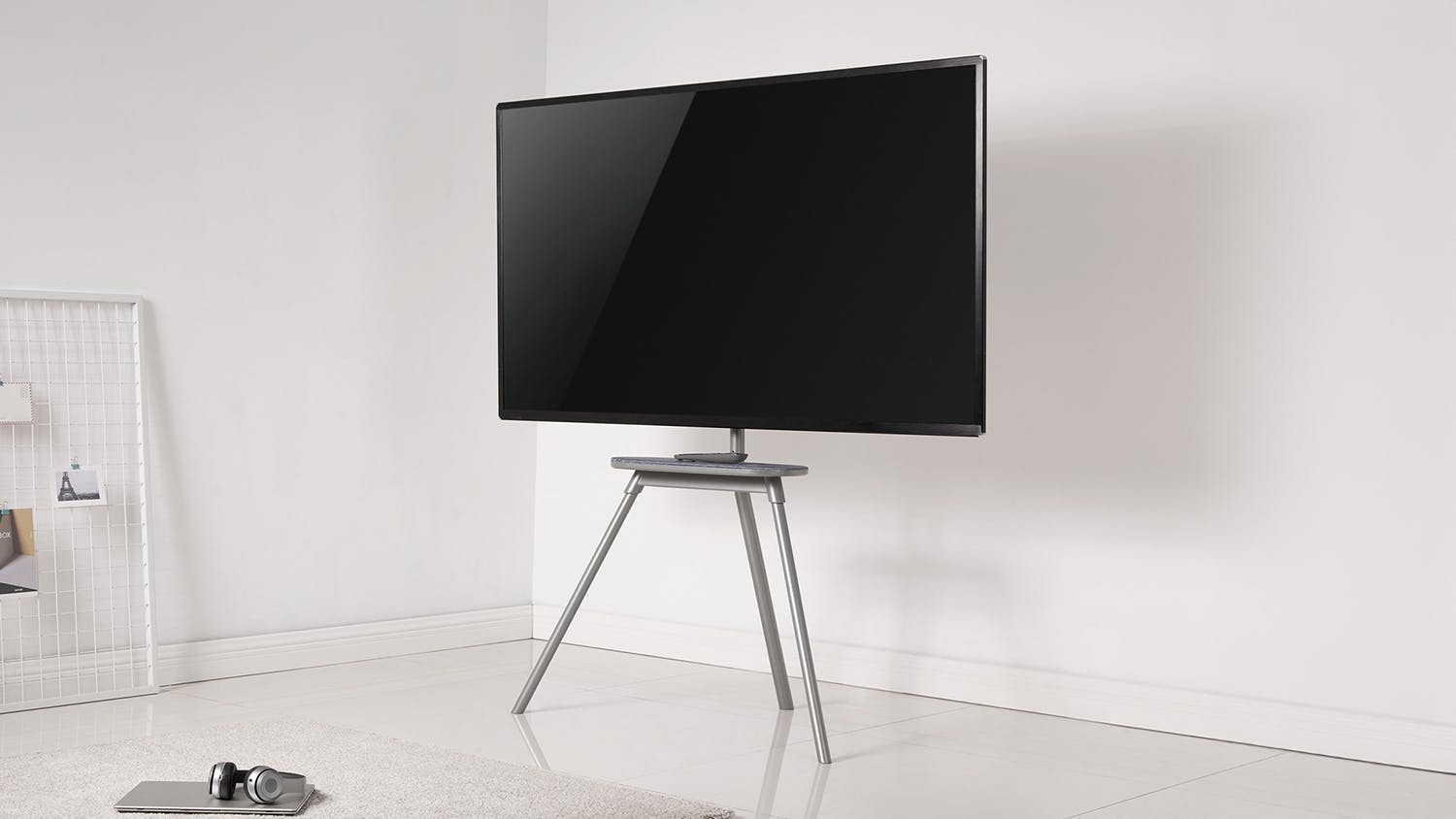 Konic 43" to 65" Universal TV Mountable Floor Stand with Felt Shelf - Silver (KF28-44F01W)