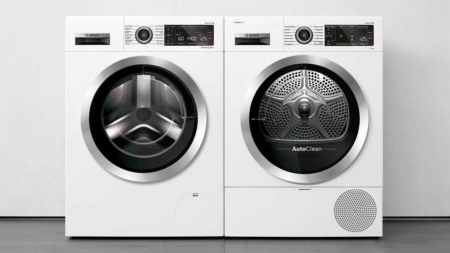Bosch 10kg Front Loading Washing Machine & 9kg Heat Pump Condenser Dryer Package - White