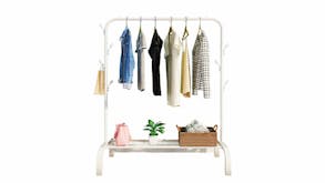 Kmall Modern Metal Garment Rack with Hooks, Storage Shelf 105cm - White