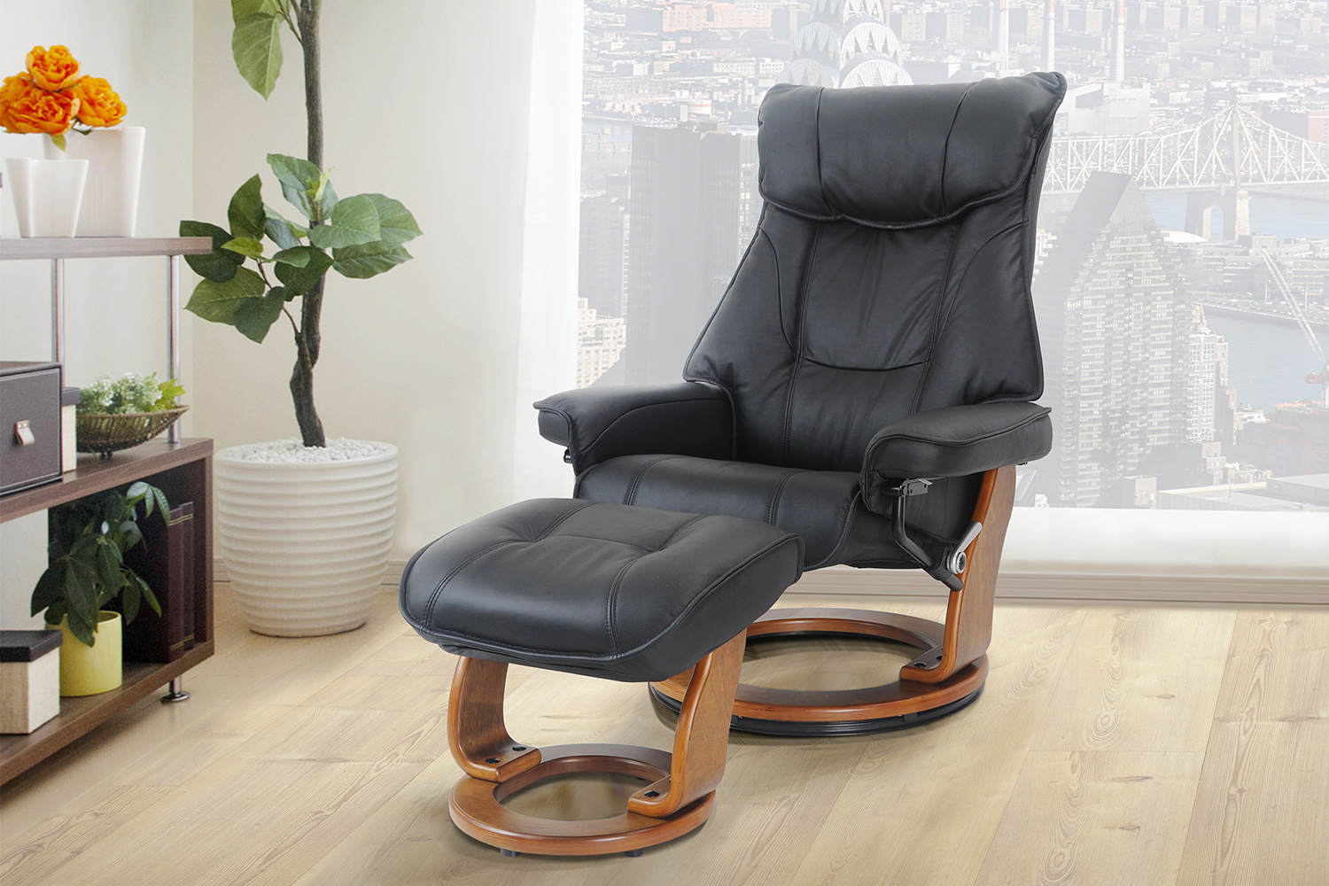 Orebro Leather Chair and Footstool - Snow