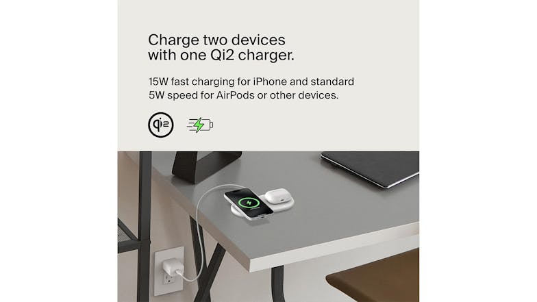 Belkin BoostCharge Pro 15W 2-in-1 Magnetic Wireless Charging Pad with Qi2 - White