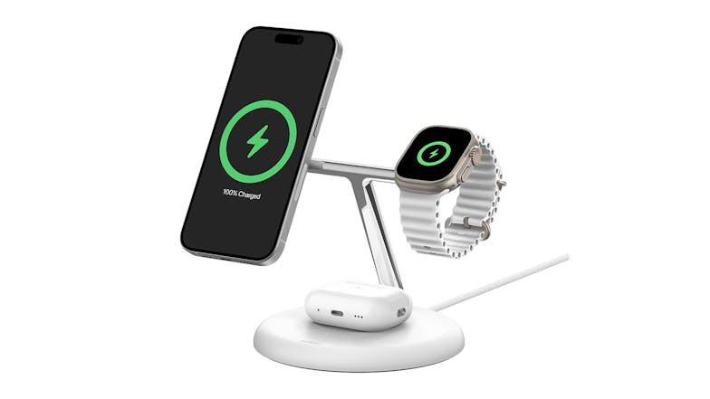 Belkin BoostCharge Pro 15W 3-in-1 Magnetic Wireless Charging Stand with Qi2 - White
