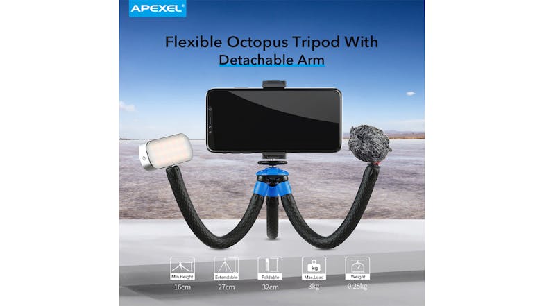 Apexel Portable Detachable Octopus Tripod for Mobile Phone/Camera - Black/Blue (APL-JJ07)