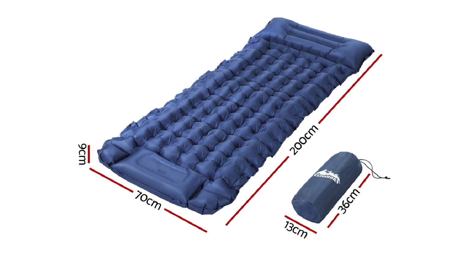 Weisshorn Slip-Resistant Self-Inflating Camping Mattress Single - Blue