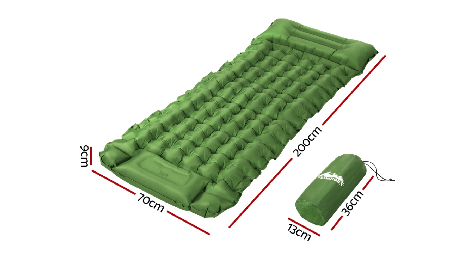 Weisshorn Slip-Resistant Self-Inflating Camping Mattress Single - Green