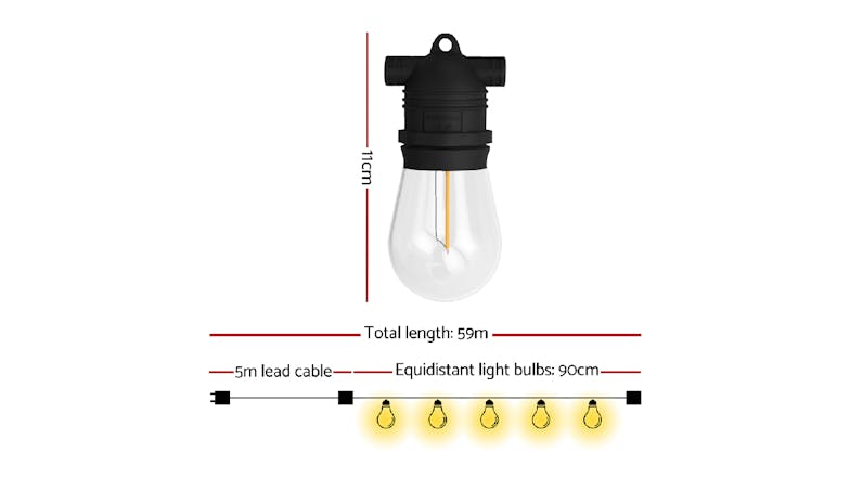 New Aim Outdoor LED S14 String Festoon Lights 59m - Warm White/White