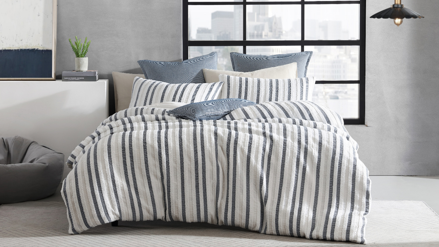 Boston White Duvet Cover Set by Logan & Mason Platinum King Harvey