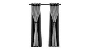 Artiss Multi-Layer Eyelet Sheer Curtains with Blackout Lining 132 x 260cm 2pcs. - Black