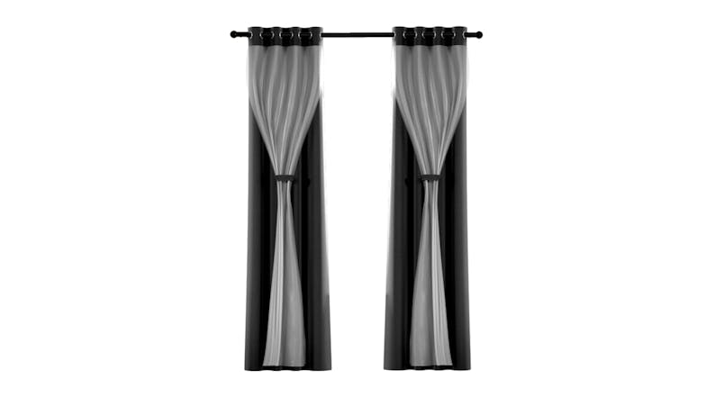Artiss Multi-Layer Eyelet Sheer Curtains with Blackout Lining 132 x 260cm 2pcs. - Black