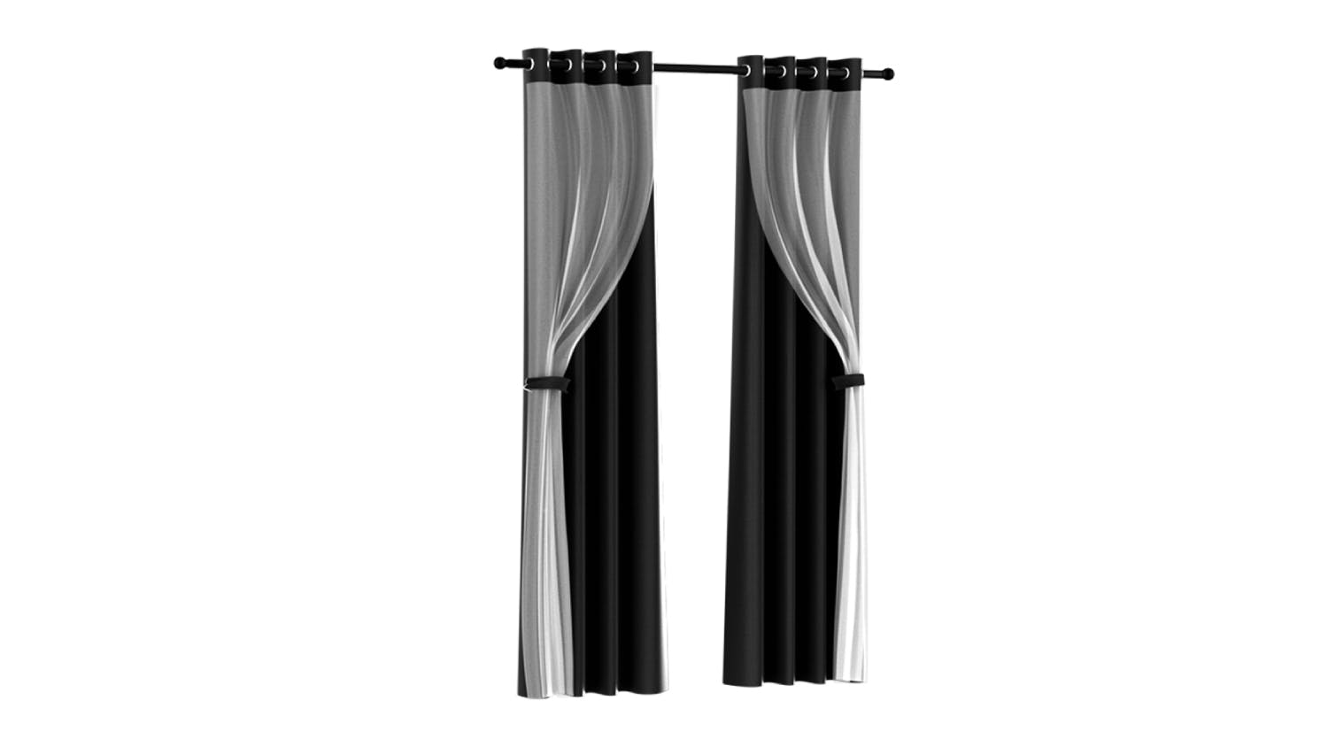 Artiss Multi-Layer Eyelet Sheer Curtains with Blackout Lining 132 x 260cm 2pcs. - Black