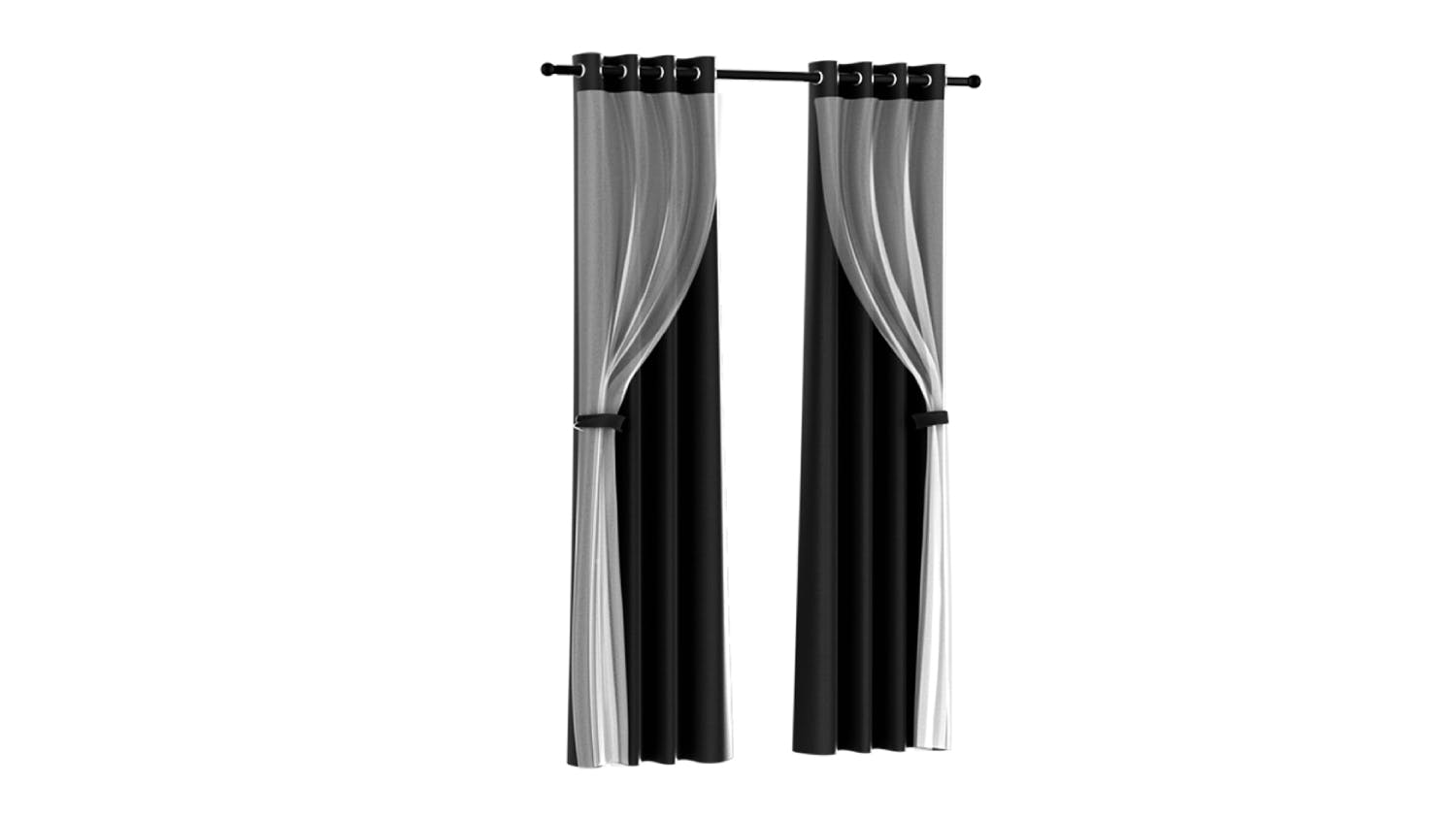 Artiss Multi-Layer Eyelet Sheer Curtains with Blackout Lining 132 x 274cm 2pcs. - Black