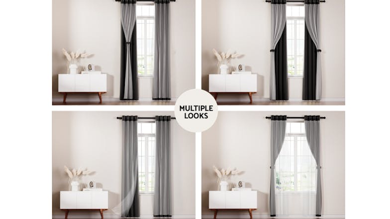 Artiss Multi-Layer Eyelet Sheer Curtains with Blackout Lining 132 x 304cm 2pcs. - Black