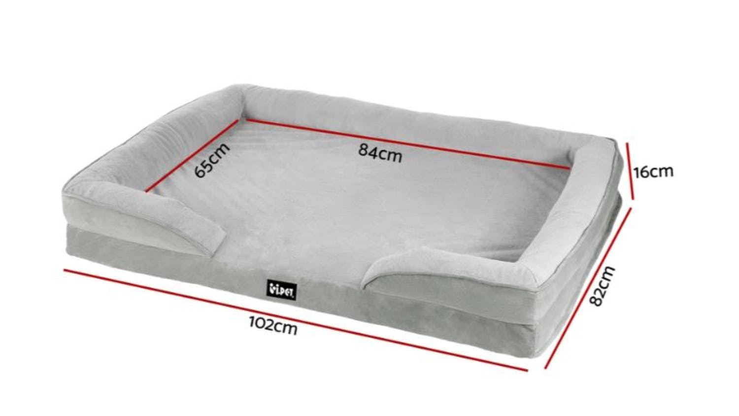 i.Pet Plush Bolster Dog Bed 102 x 82 x 16cm - Grey