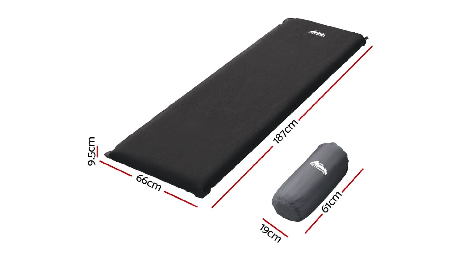 Weisshorn Slip-Resistant Self-Inflating Camping Mattress Single - Black