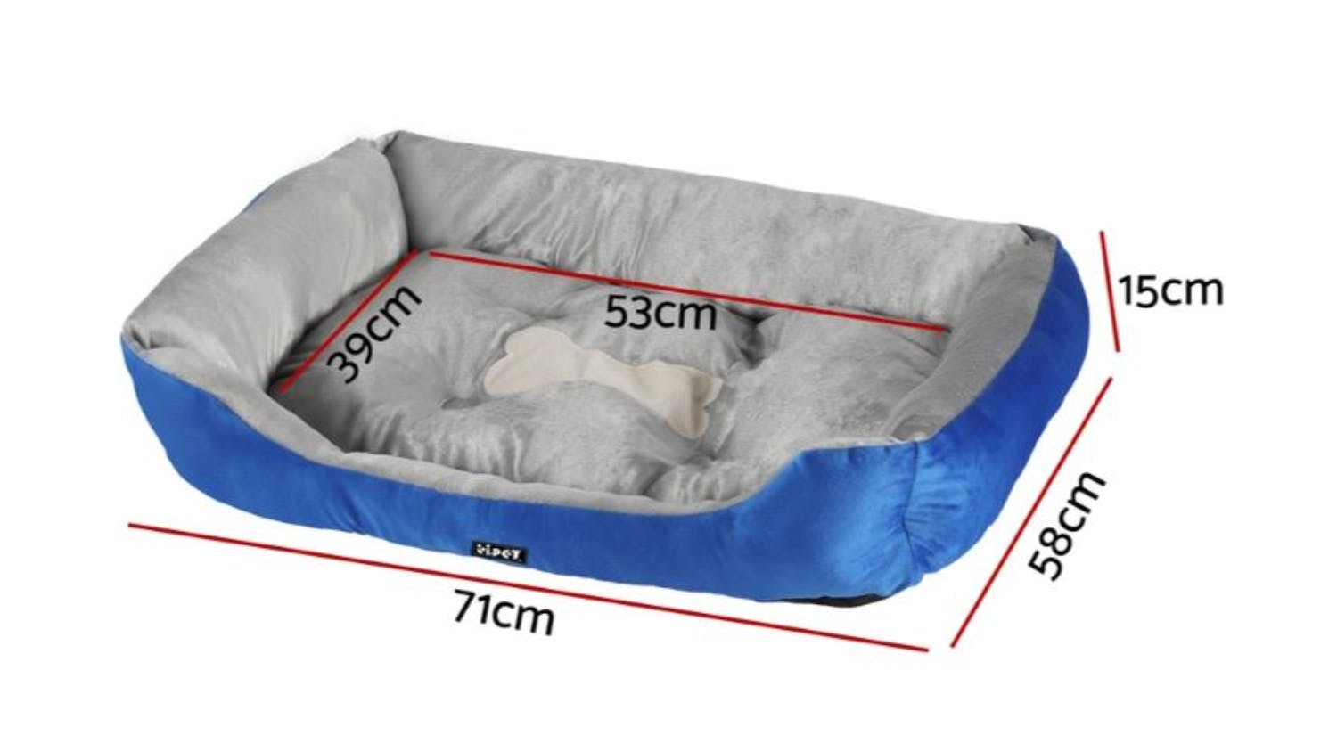 i.Pet Plush Bolster Dog Bed 71 x 58 x 15cm - Blue