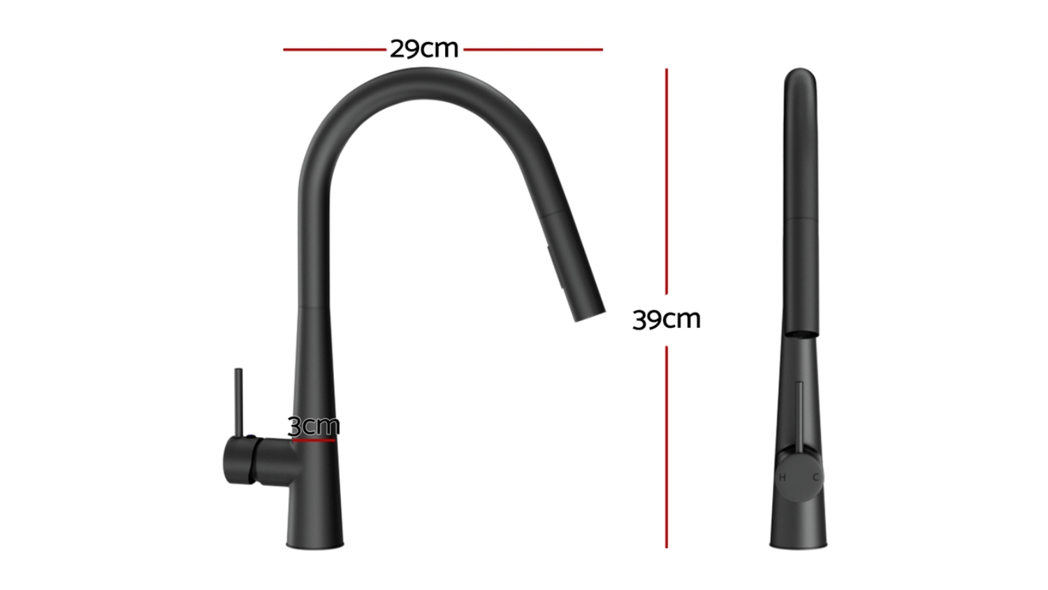 New Aim Round Curve Kitchen Tap - Black