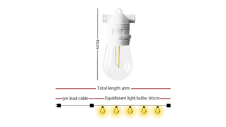 New Aim Outdoor LED S14 String Festoon Lights 41m - Warm White/White