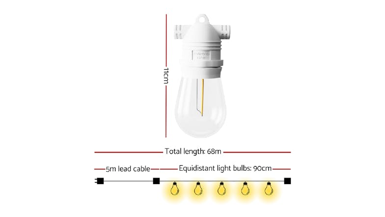 New Aim Outdoor LED S14 String Festoon Lights 68m - Warm White/Black