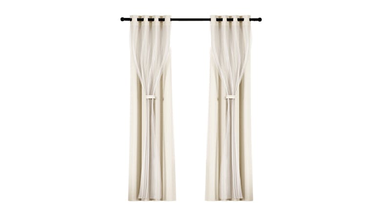 Artiss Multi-Layer Eyelet Sheer Curtains with Blackout Lining 132 x 160cm 2pcs. - Beige