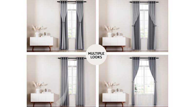 rtiss Multi-Layer Eyelet Sheer Curtains with Blackout Lining 132 x 260cm 2pcs. - Charcoal