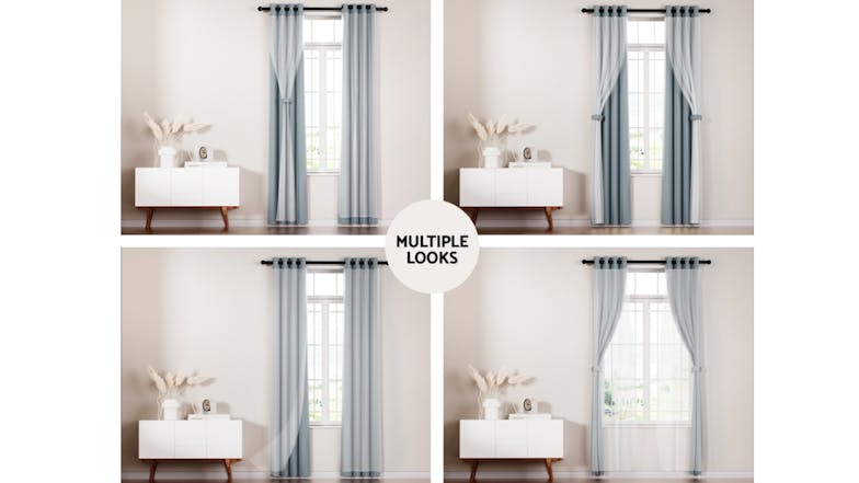 Artiss Multi-Layer Eyelet Sheer Curtains with Blackout Lining 132 x 160cm 2pcs. - Light Grey