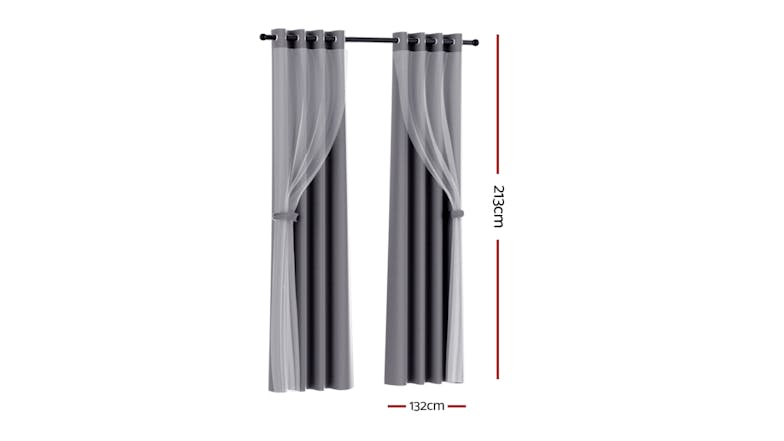 Artiss Multi-Layer Eyelet Sheer Curtains with Blackout Lining 132 x 213cm 2pcs. - Charcoal