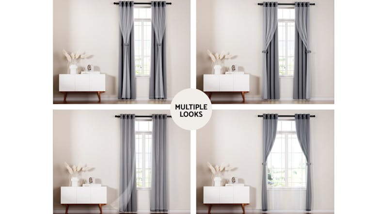 Artiss Multi-Layer Eyelet Sheer Curtains with Blackout Lining 132 x 213cm 2pcs. - Charcoal