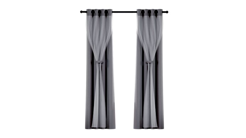 Artiss Multi-Layer Eyelet Sheer Curtains with Blackout Lining 132 x 274cm 2pcs. - Charcoal