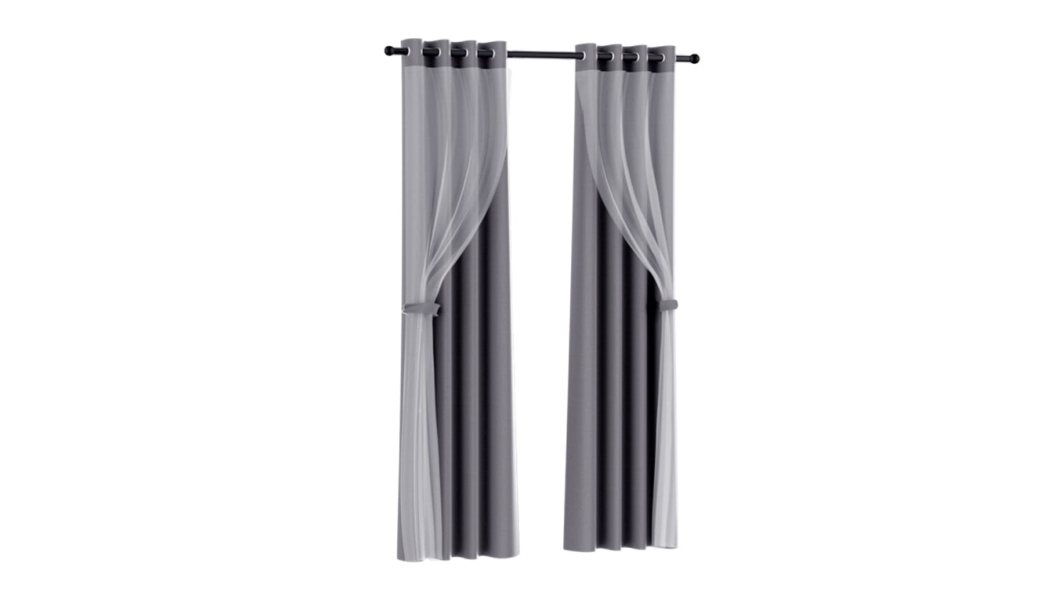 Artiss Multi-Layer Eyelet Sheer Curtains with Blackout Lining 132 x 274cm 2pcs. - Charcoal