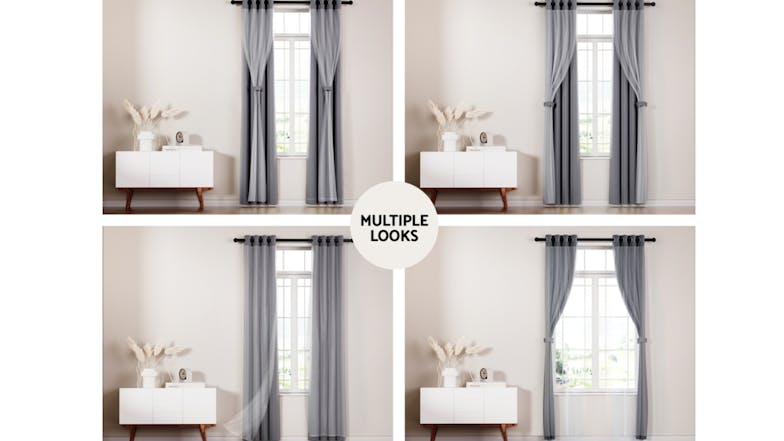 Artiss Multi-Layer Eyelet Sheer Curtains with Blackout Lining 132 x 274cm 2pcs. - Charcoal