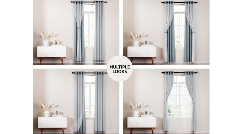 Artiss Multi-Layer Eyelet Sheer Curtains with Blackout Lining 132 x 274cm 2pcs. - Light Grey