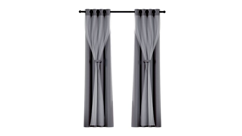 Artiss Multi-Layer Eyelet Sheer Curtains with Blackout Lining 132 x 304cm 2pcs. - Charcoal