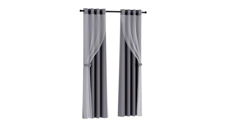 Artiss Multi-Layer Eyelet Sheer Curtains with Blackout Lining 132 x 304cm 2pcs. - Charcoal