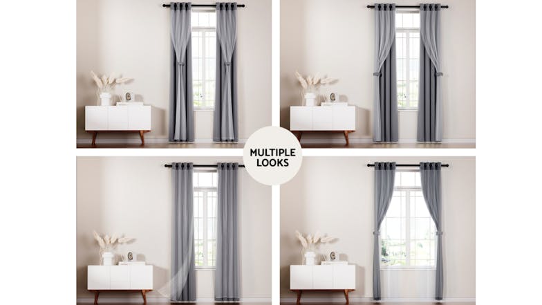 Artiss Multi-Layer Eyelet Sheer Curtains with Blackout Lining 132 x 304cm 2pcs. - Charcoal