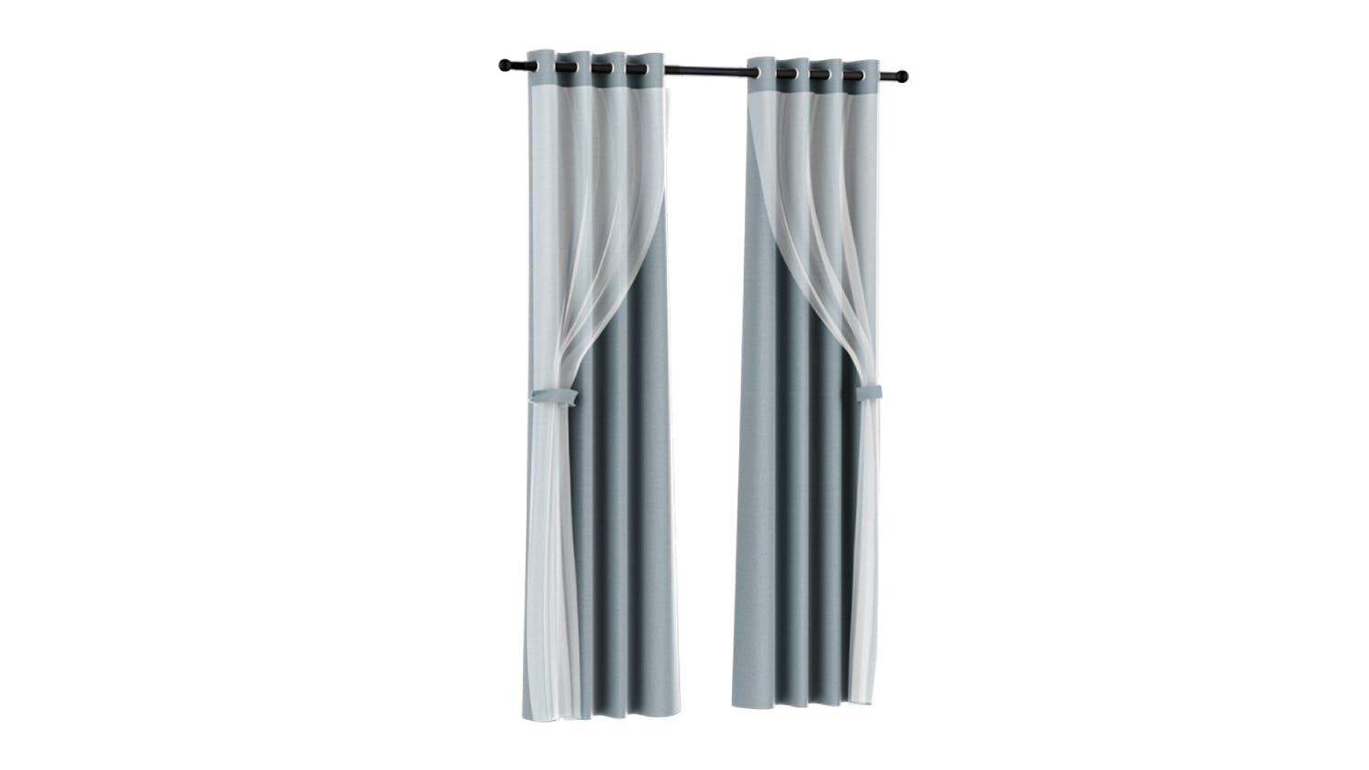 Artiss Multi-Layer Eyelet Sheer Curtains with Blackout Lining 132 x 304cm 2pcs. - Light Grey