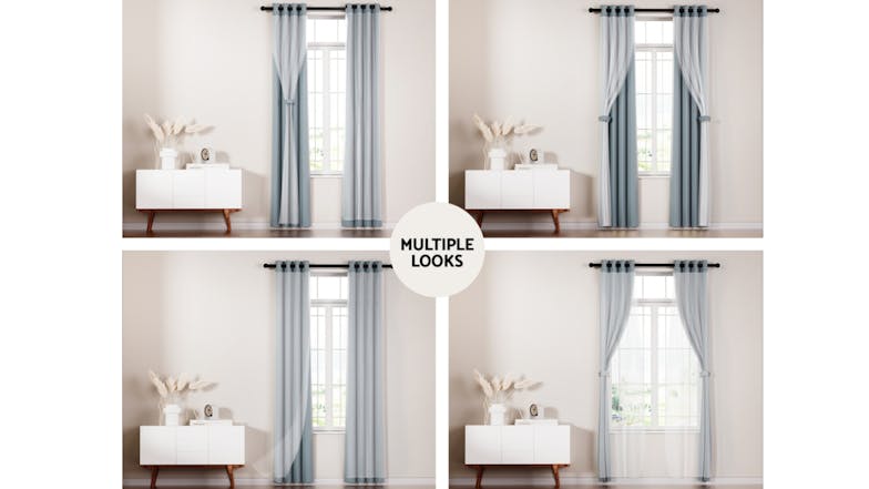 Artiss Multi-Layer Eyelet Sheer Curtains with Blackout Lining 132 x 304cm 2pcs. - Light Grey