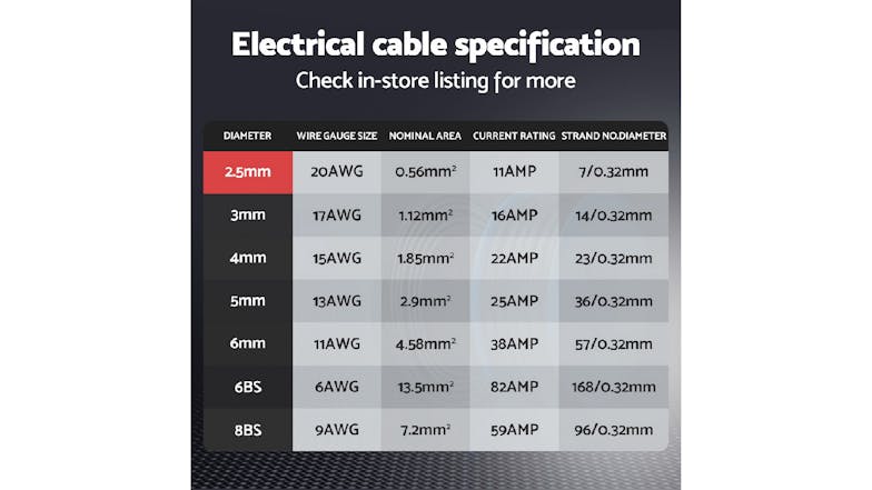 Giantz Twin Core Dual Sheath Electrical Cable 2.5mm x 10m